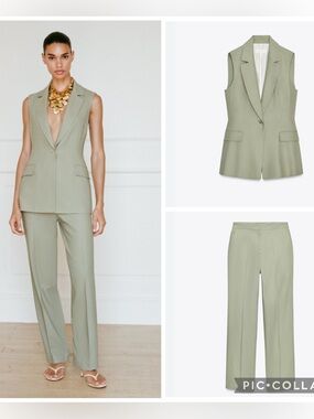 Zara Set NWT linen blend suit pant set 8183/722